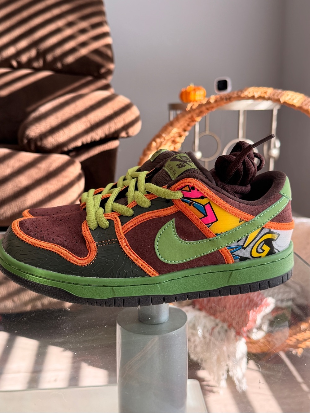 Nike Brown, Orange & Lime Green Low-Top Sneakers - Picture 9 of 9